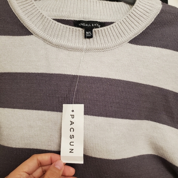 Pacsun Kendall & Kylie Evvie Gray Striped Ribbed Knit Fall Oversized Sweater - Picture 6 of 7